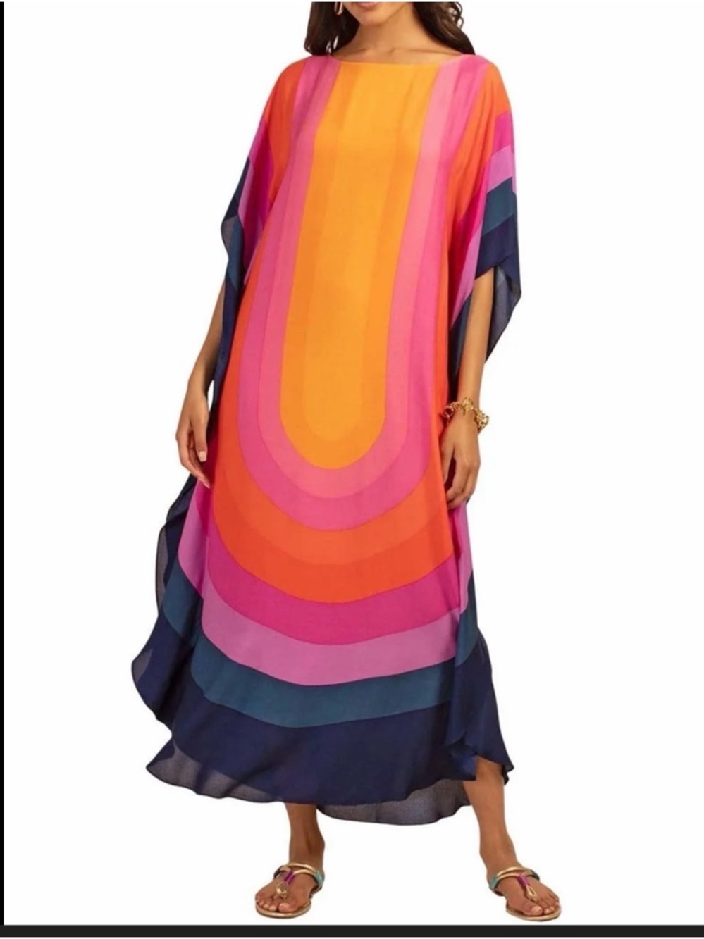 Vibrant Multi-Stripe Kaftan Dress - Pink, Orange & Navy